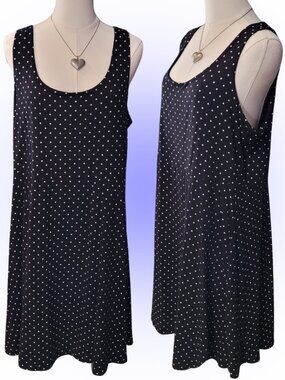 DEEP SCOOP NECK BLACK WHITE POLKA DOT WOMEN'S DRESS EUC 2X XXL